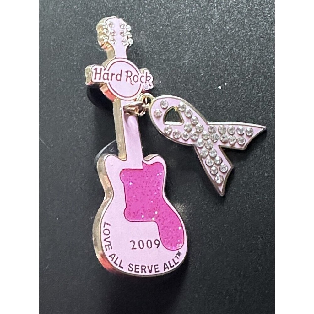 Hard Rock Cafe 2009‎ - Stop Breast Cancer for Life - Pink Ribbon Guitar Pin